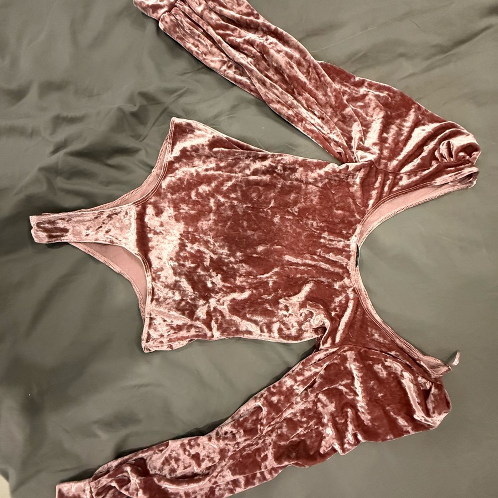 Velvet Long Sleeve Bodysuit - Pink